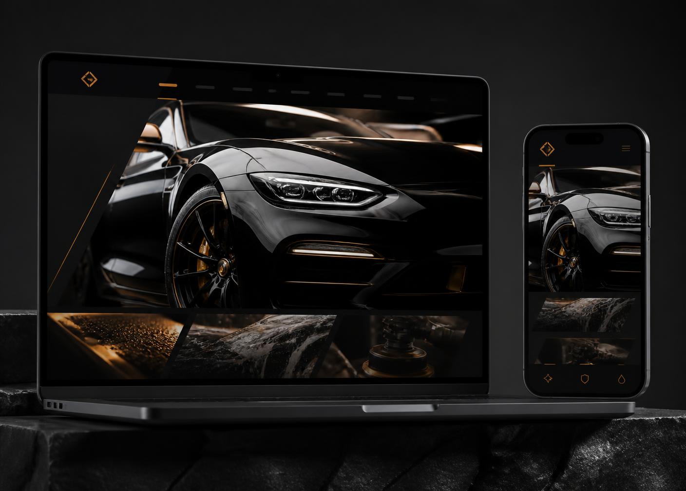 Apex Auto Detailing concept website displayed on a laptop and phone