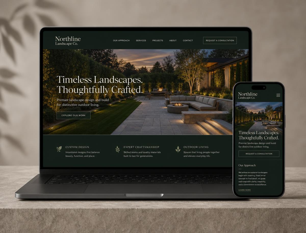 Northline Landscape Co. concept website displayed on a laptop and phone